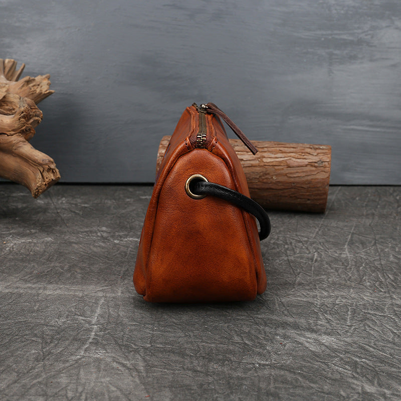 Square Vegetable Tanned Leather Crossbody Bag gray detail view